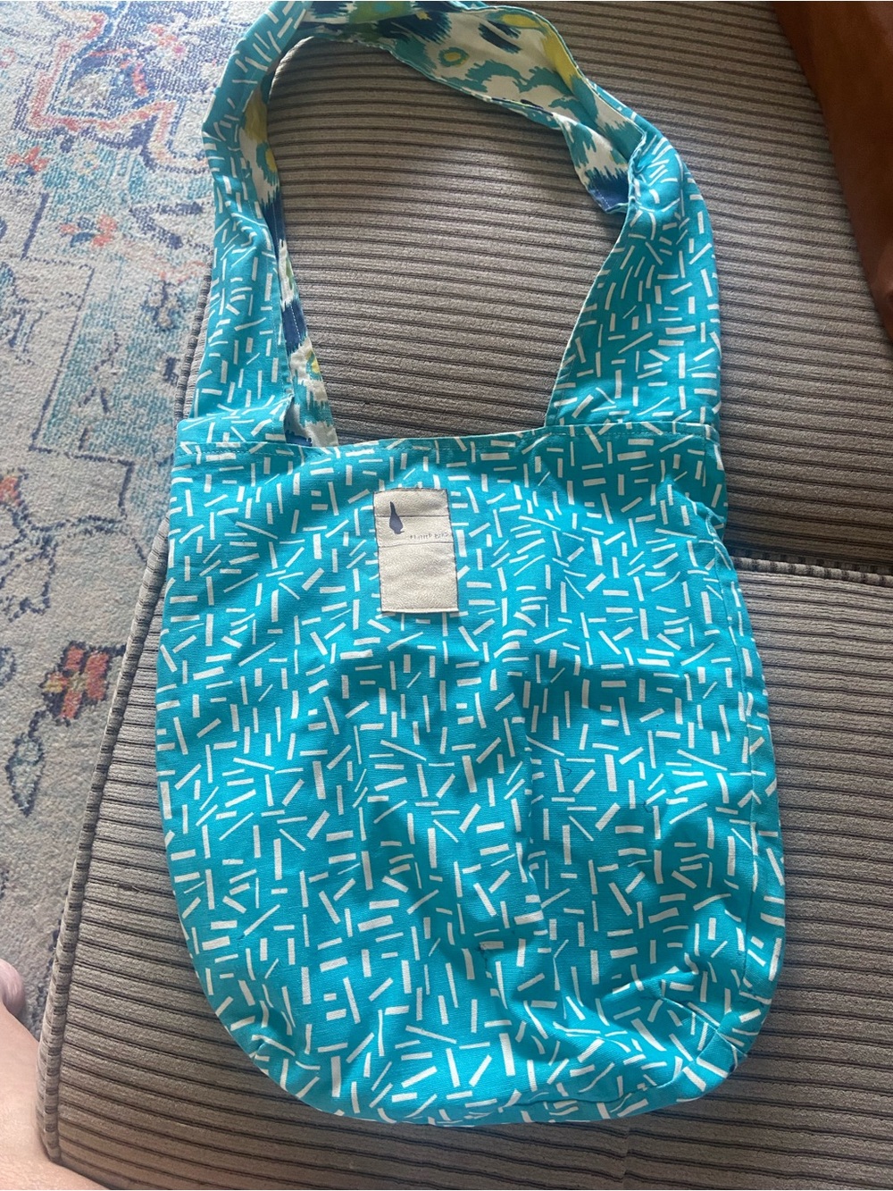 Turquoise Patterned Cotton Shoulder Bag